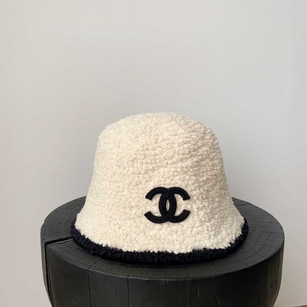 Chanel Teddy Fleece Bucket Hat with Black CC Logo